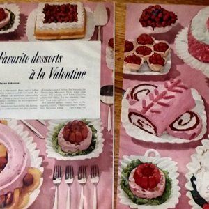 1955 ORIG 2-Page Ad Spread PINK VALENTINE DESSERTS